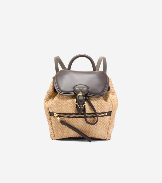Women's Alexandria Flap Small Backpack-Natural Raffia-Dark Chocolate