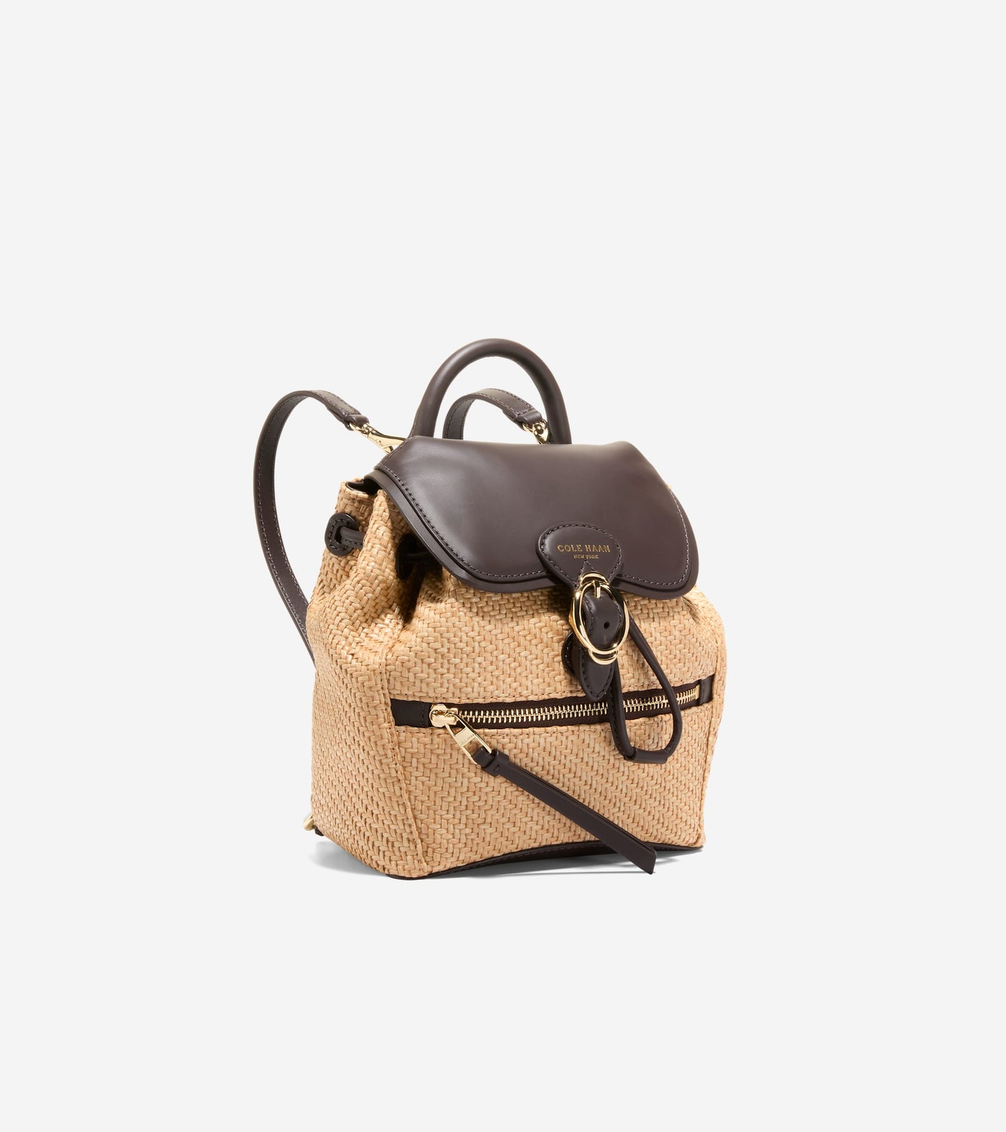 Women's Alexandria Flap Small Backpack-Natural Raffia-Dark Chocolate