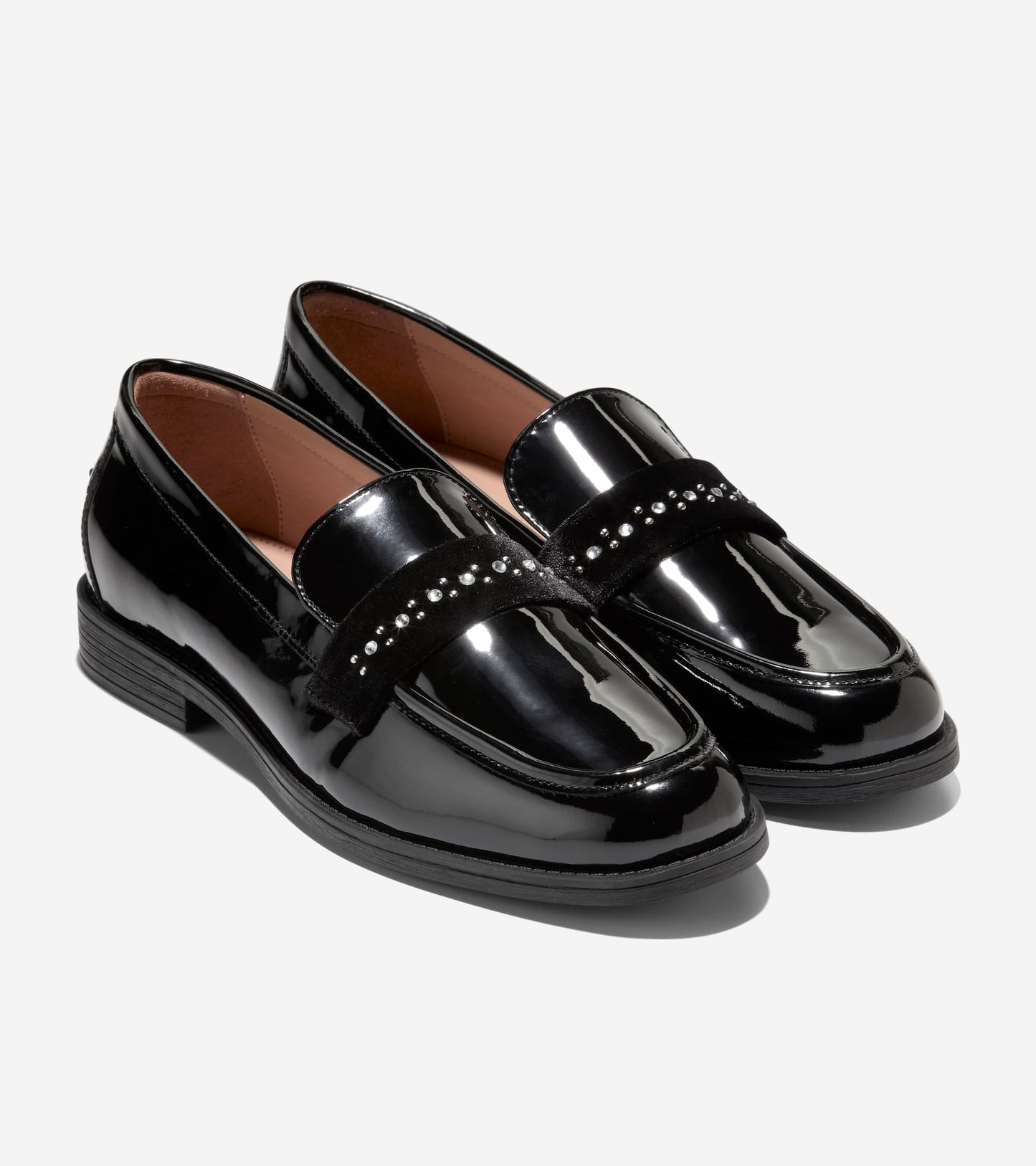 W32940:BLACK PATENT LEATHER/VELVET/CRYSTAL