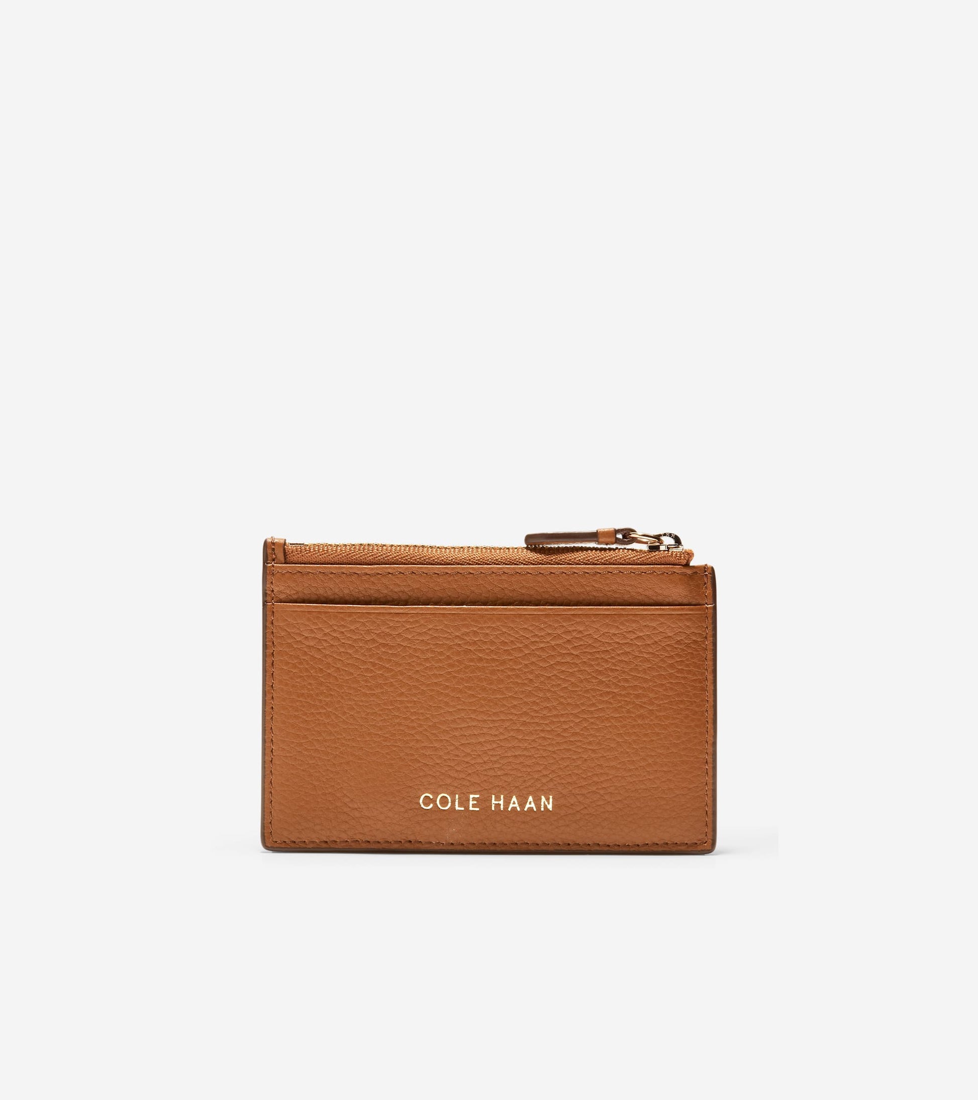 Leather Zip Card Case-British Tan Pebbled Leather