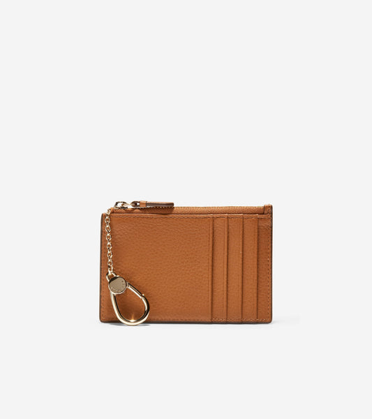 Leather Zip Card Case-British Tan Pebbled Leather