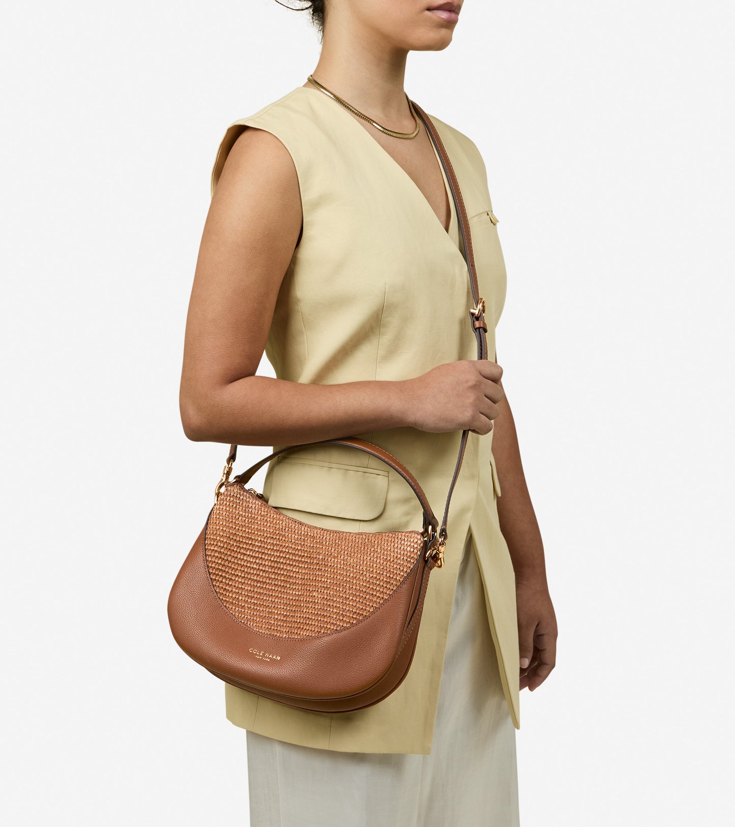 Women's Catarina Small Crossbody Bag-Tobacco with Straw
