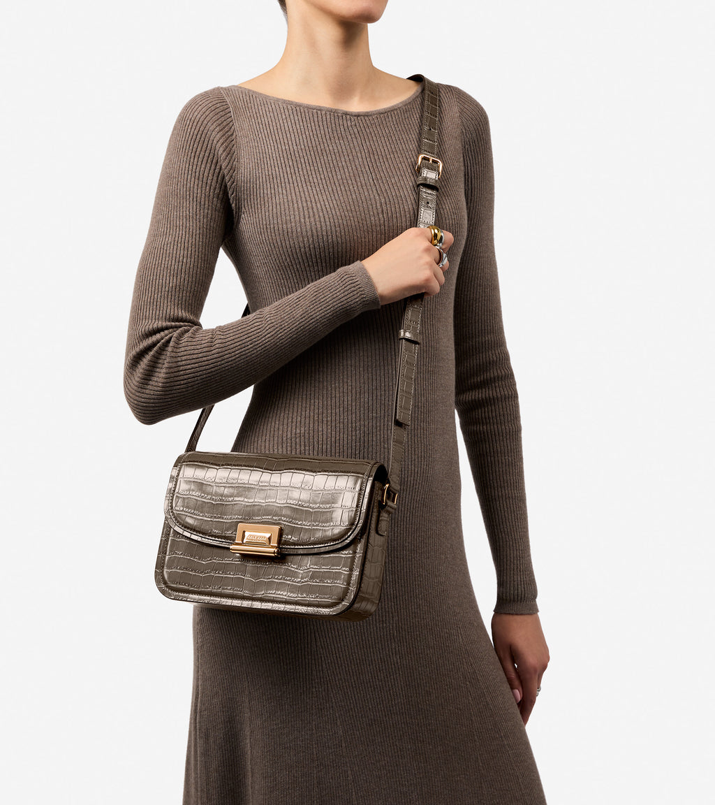Women's Celeste Crossbody Bag-Deep Olive Croco Print