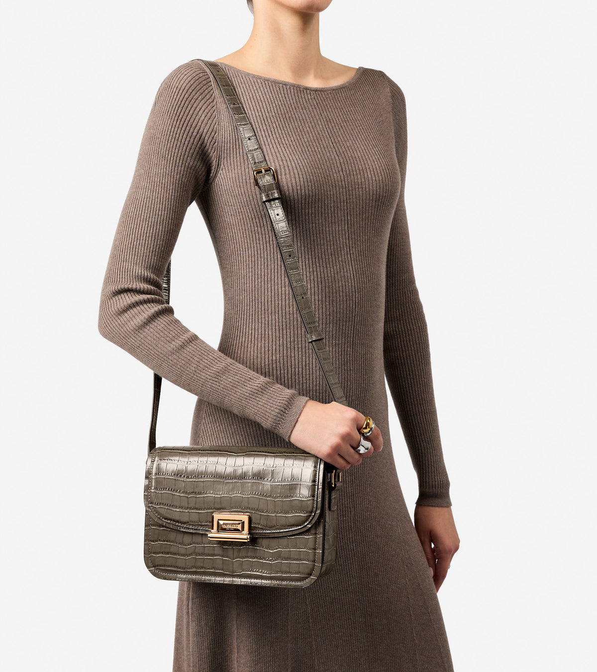 Women's Celeste Crossbody Bag-Deep Olive Croco Print