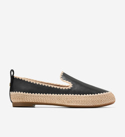 Women's Cloudfeel Asbury Slip-On Loafers-Black-Natural Raffia