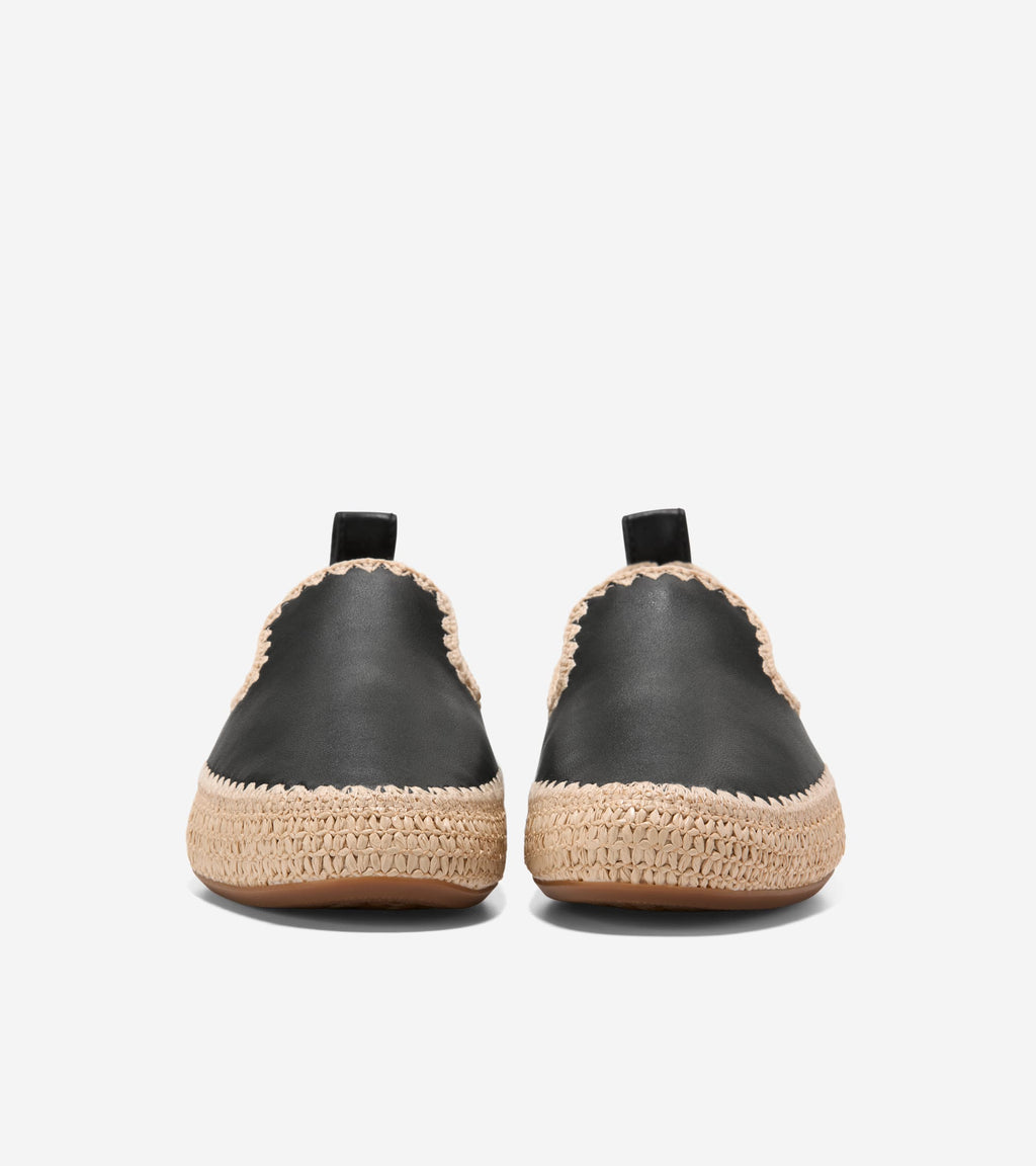 Women's Cloudfeel Asbury Slip-On Loafers-Black-Natural Raffia
