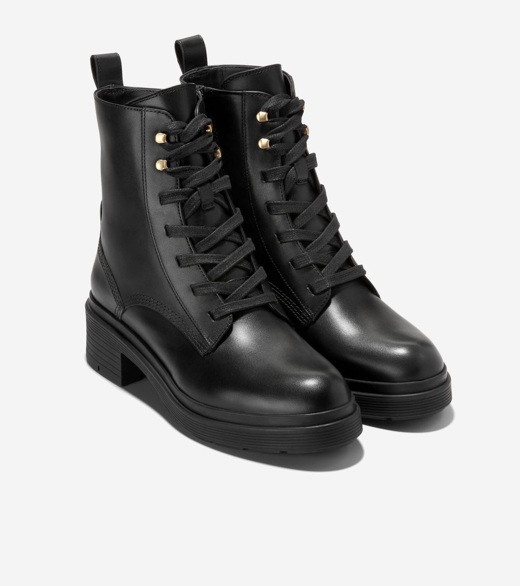 Women's Cherise Waterproof Lace-Up Lug Boots-Black