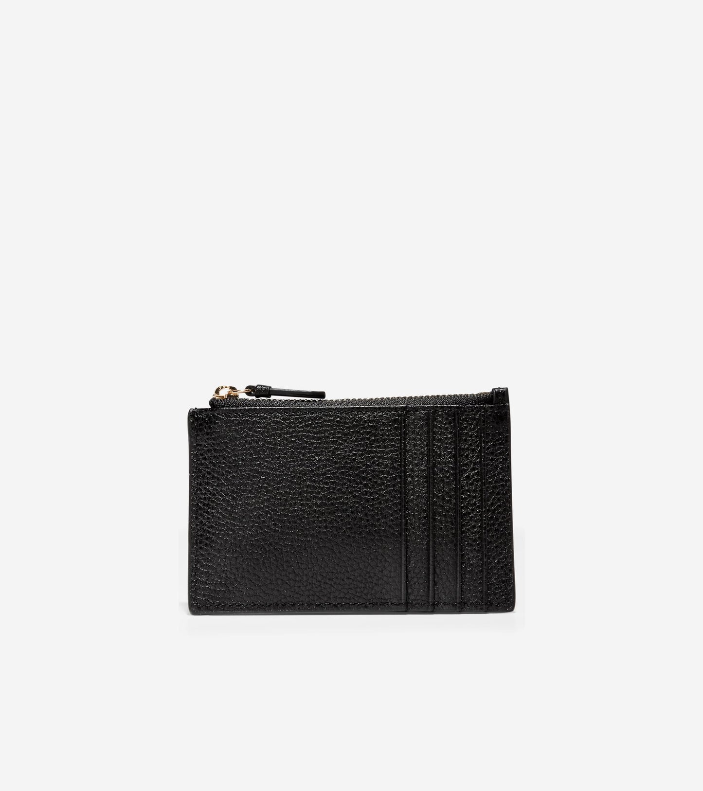 Leather Zip Card Case-Black Pebbled Leather