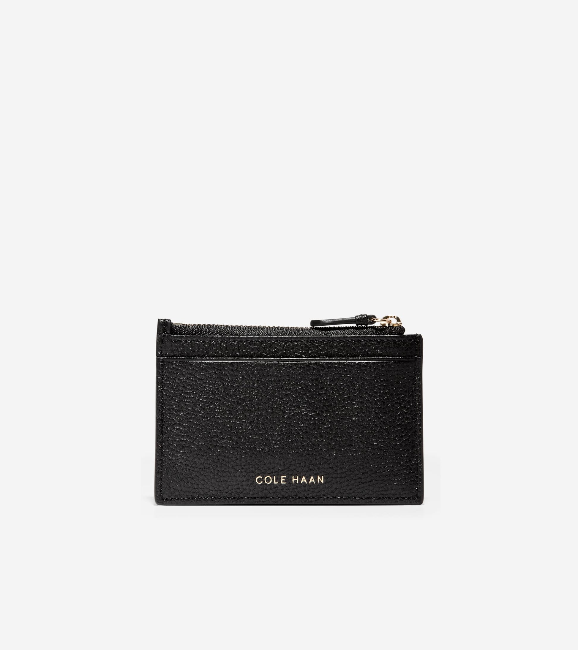 Leather Zip Card Case-Black Pebbled Leather