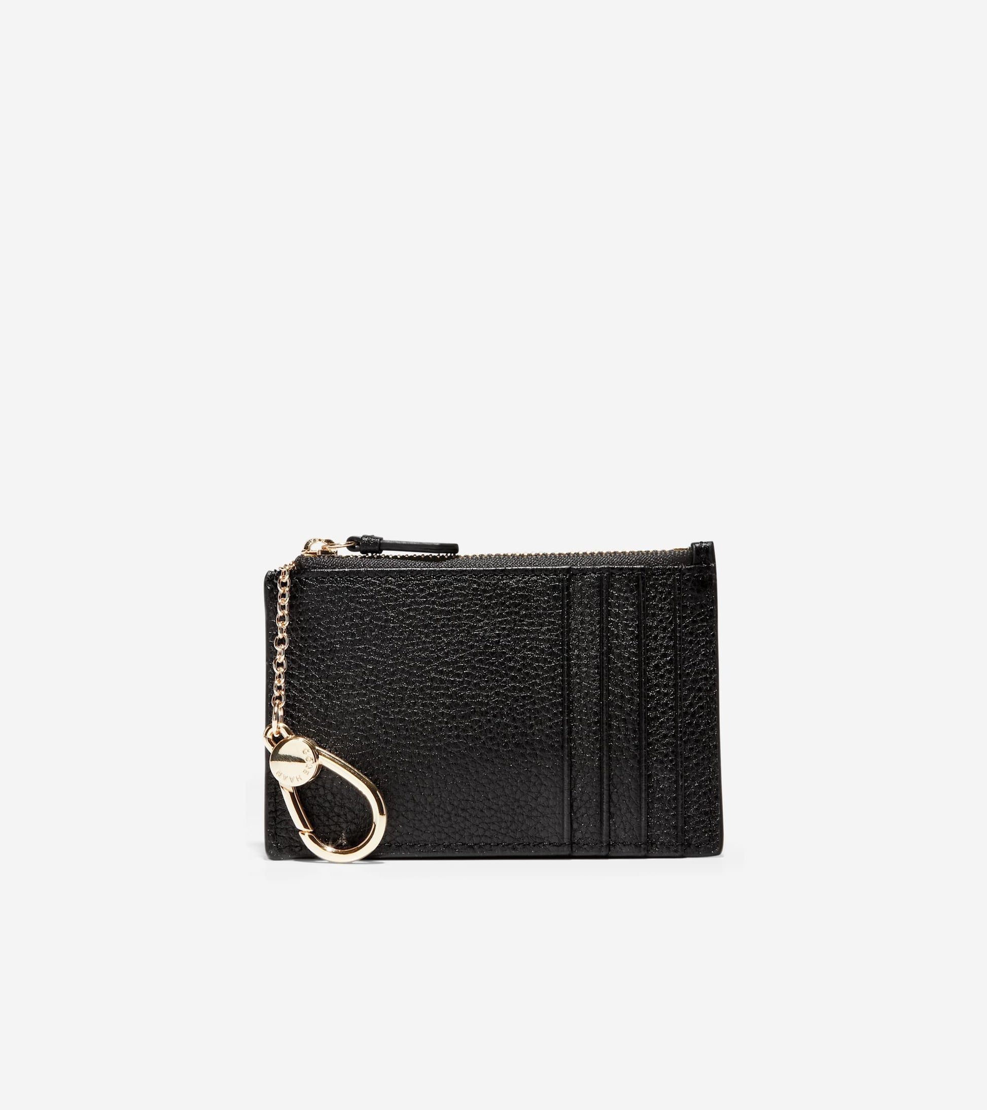Leather Zip Card Case-Black Pebbled Leather