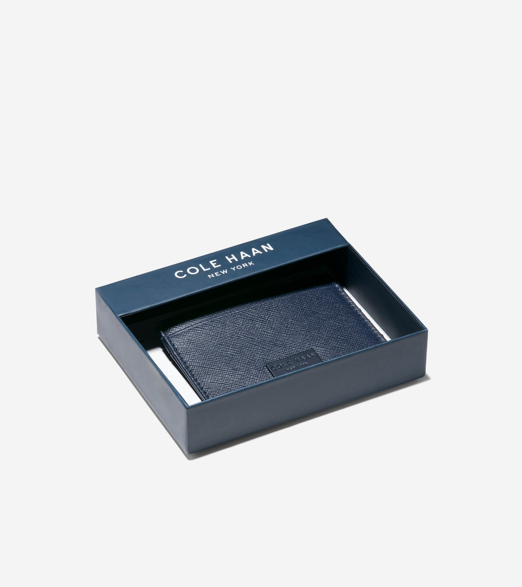 Men's Saffiano Card Case with Ornament-Navy