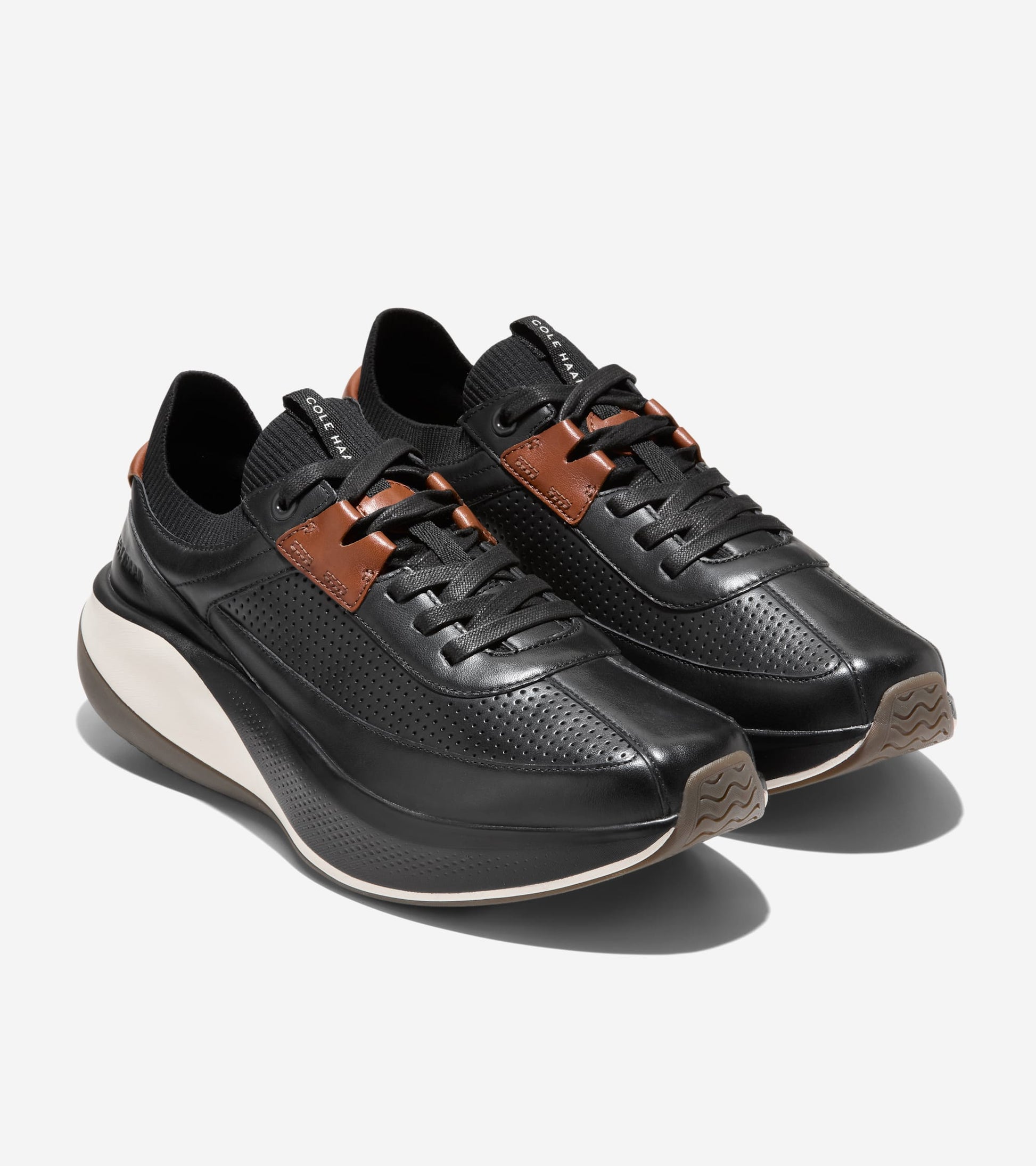Men's GrandPrø All-Day Leather Running Shoes-Black-British Tan-Ivory
