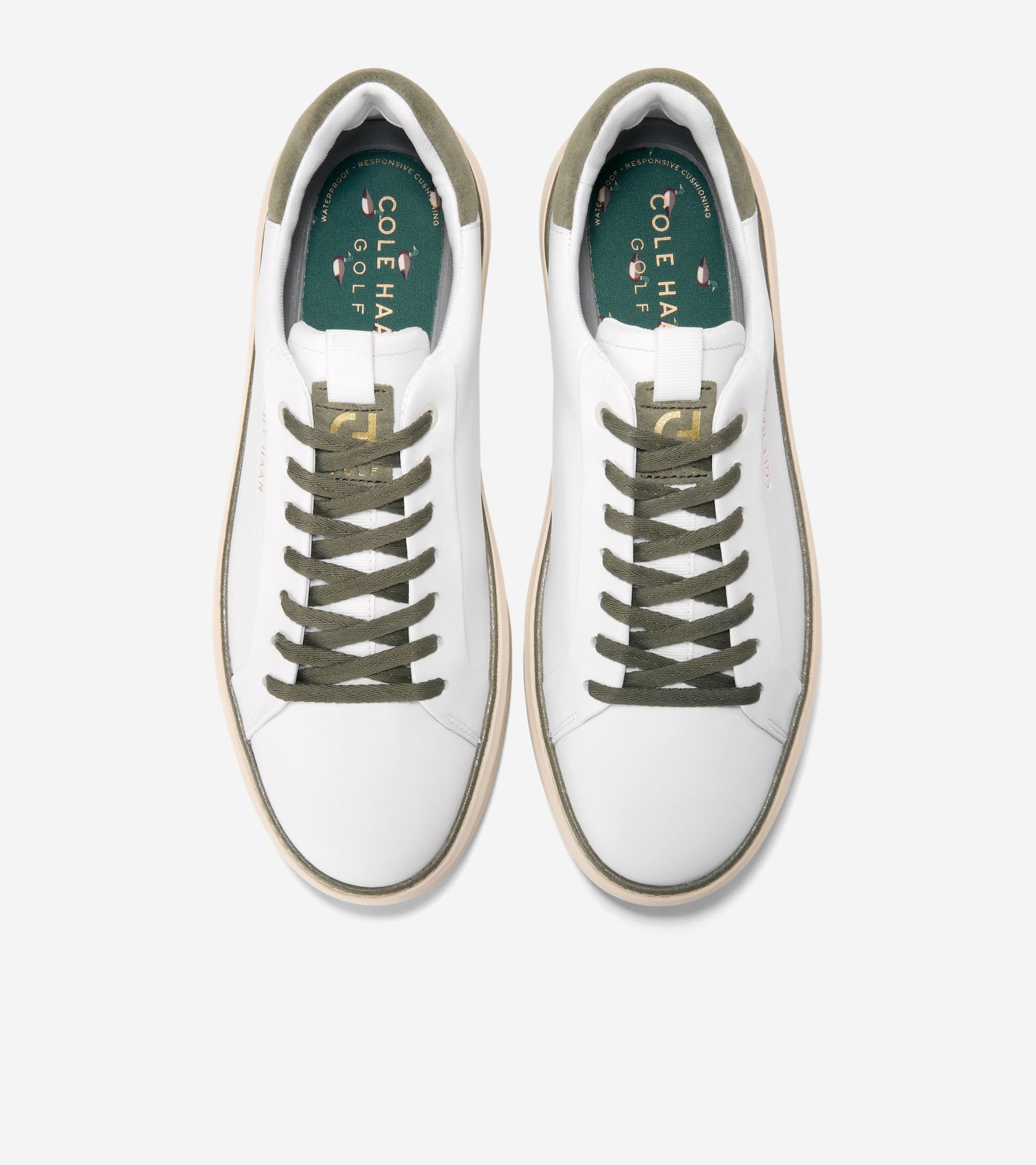 Men's GrandPrø Topspin Waterproof Golf Shoes-White-Dusty Olive-Angora