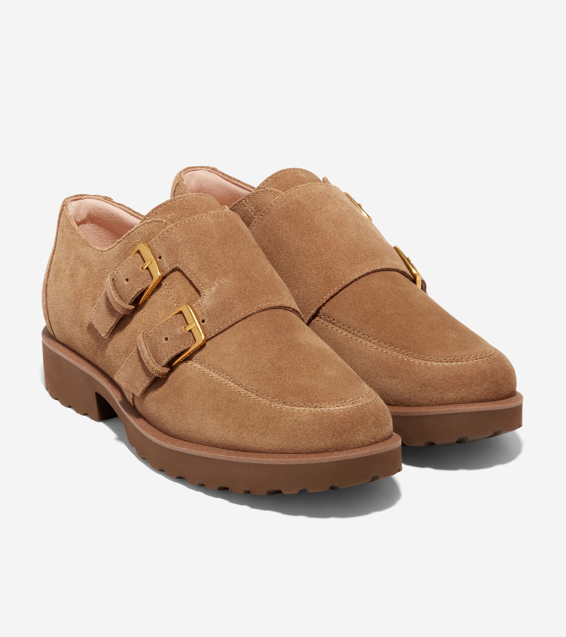 Women's Greenwich Monk Strap Loafers-Golden Toffee Suede