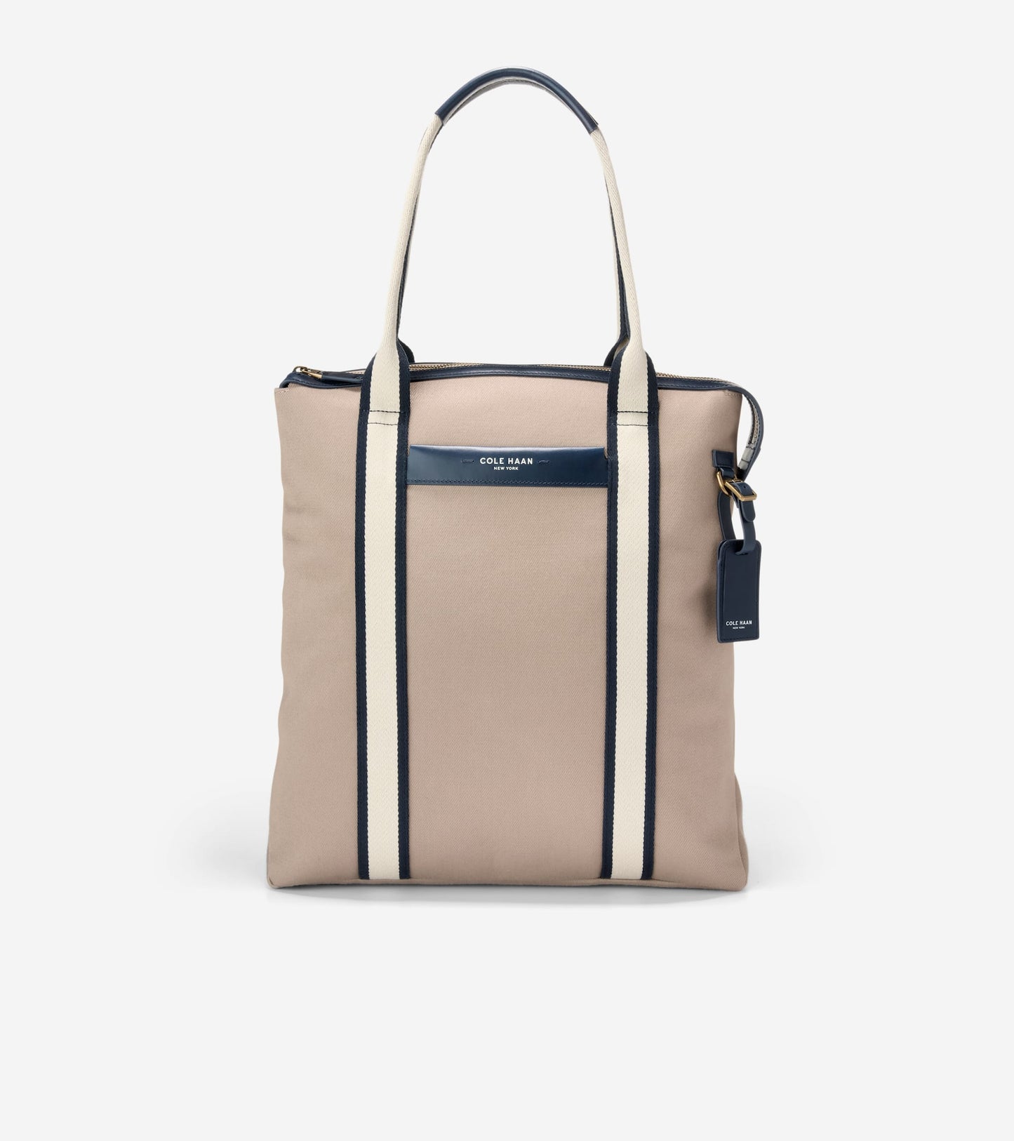 Men's Judson Brushed Twill North/South Tote Bag-Oxford Tan-Navy Blazer-Angora