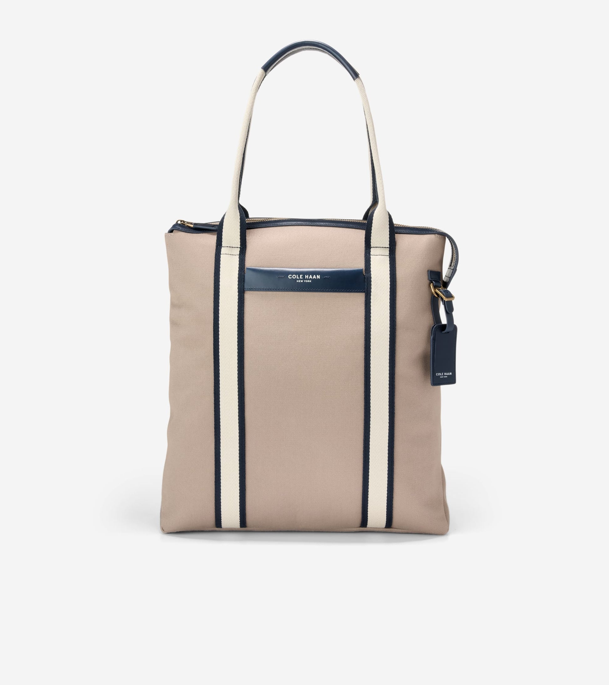 Men's Judson Brushed Twill North/South Tote Bag-Oxford Tan-Navy Blazer-Angora