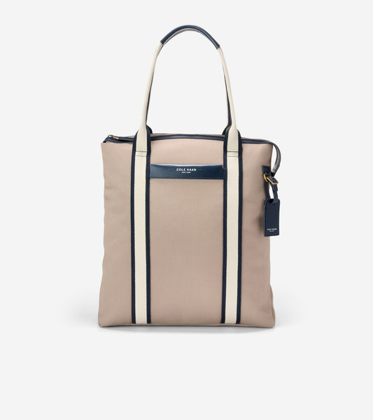 Men's Judson Brushed Twill North/South Tote Bag-Oxford Tan-Navy Blazer-Angora