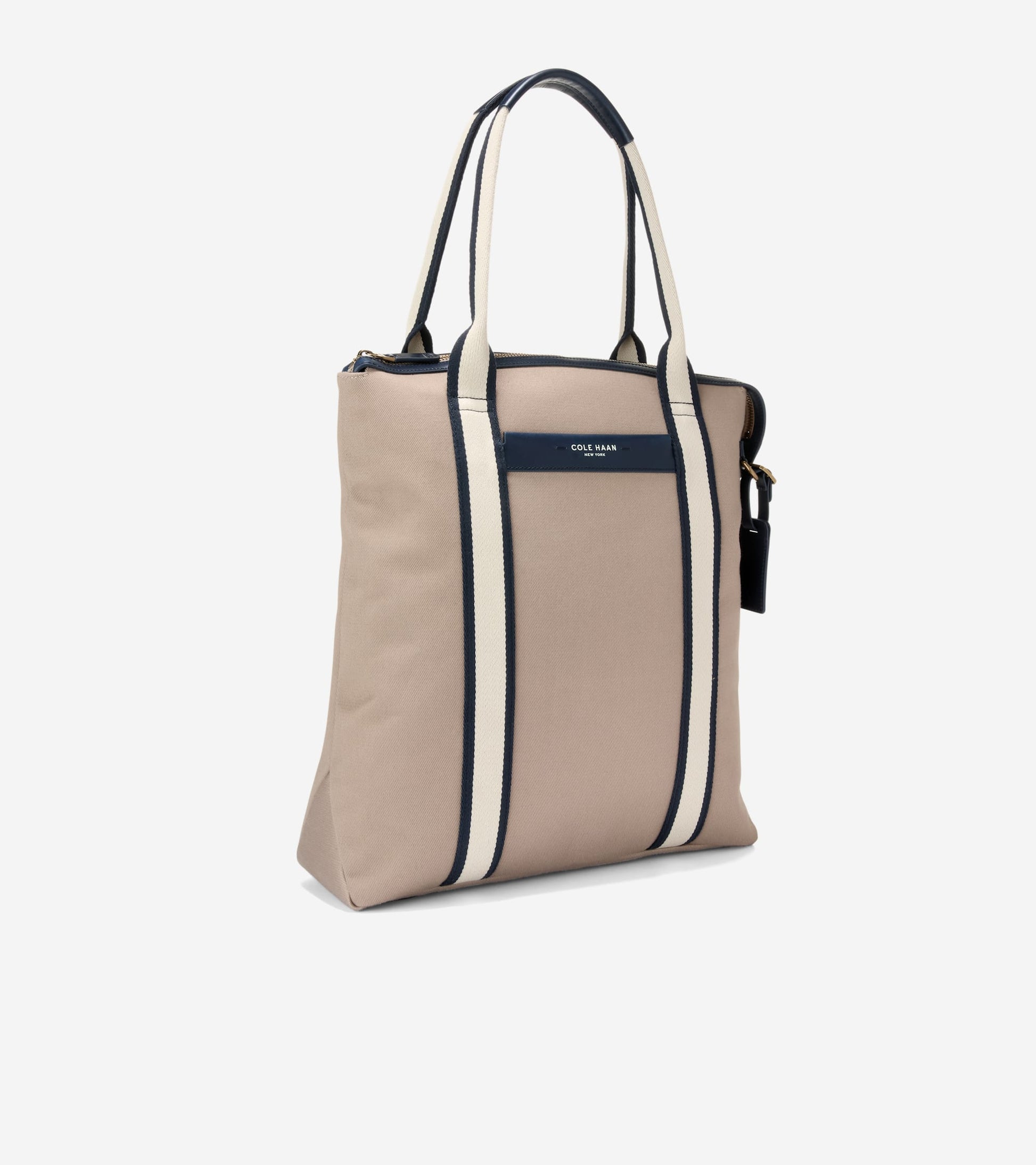 Men's Judson Brushed Twill North/South Tote Bag-Oxford Tan-Navy Blazer-Angora