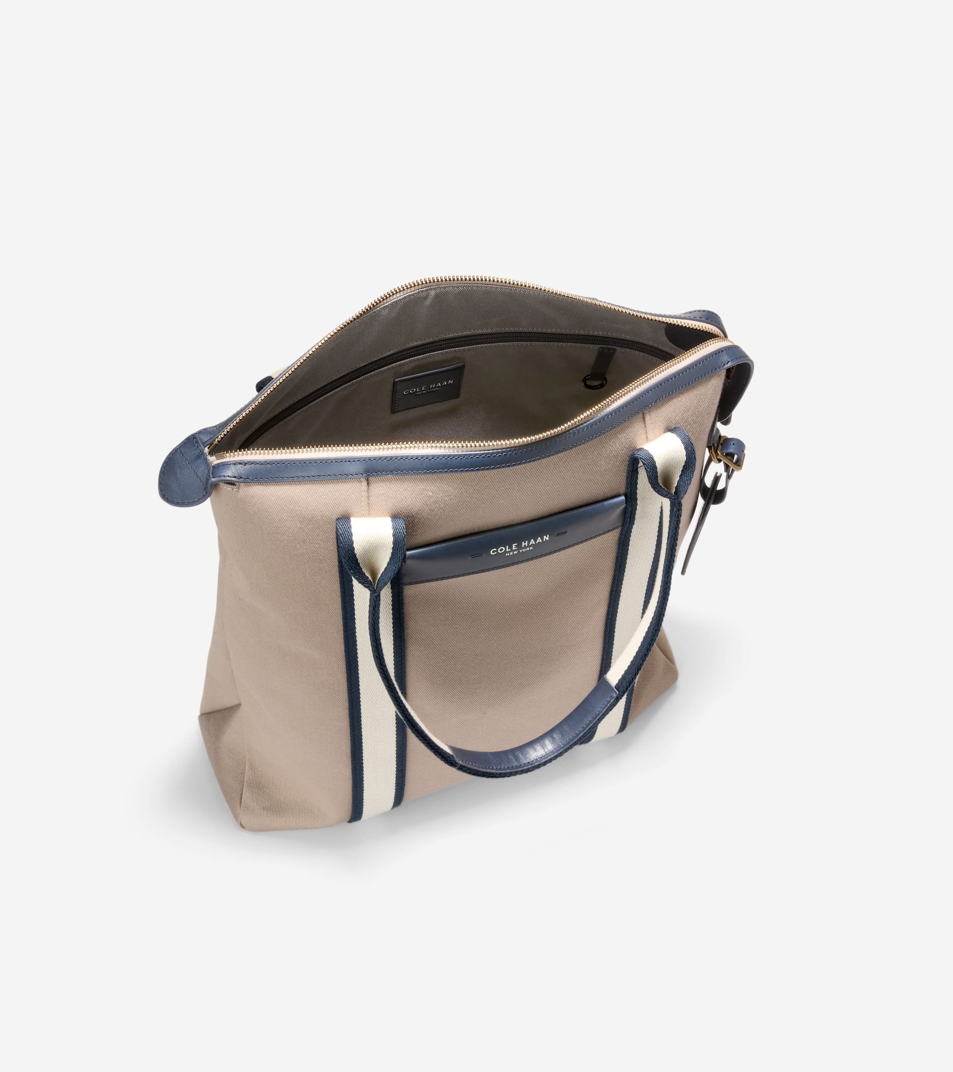 Men's Judson Brushed Twill North/South Tote Bag-Oxford Tan-Navy Blazer-Angora