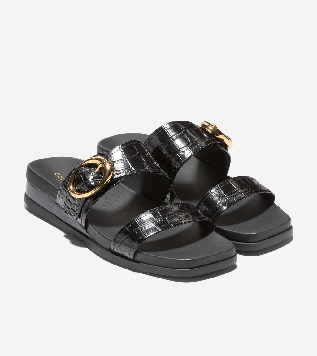 Women's Oaklynn Double Band Footbed Sandals-Black Croc Print