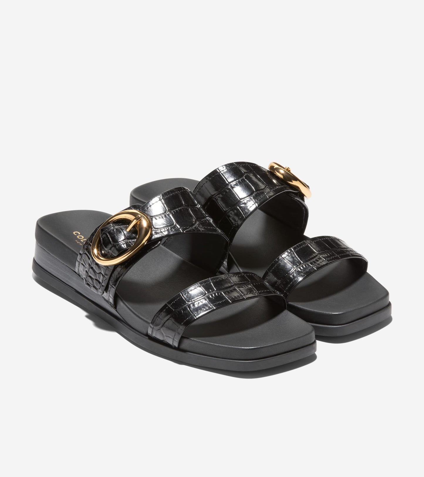 Women's Oaklynn Double Band Footbed Sandals-Black Croc Print