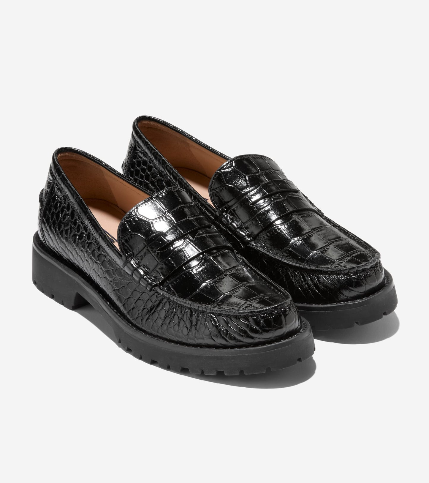 Women's Treena Lug Loafers-Black Croc Print