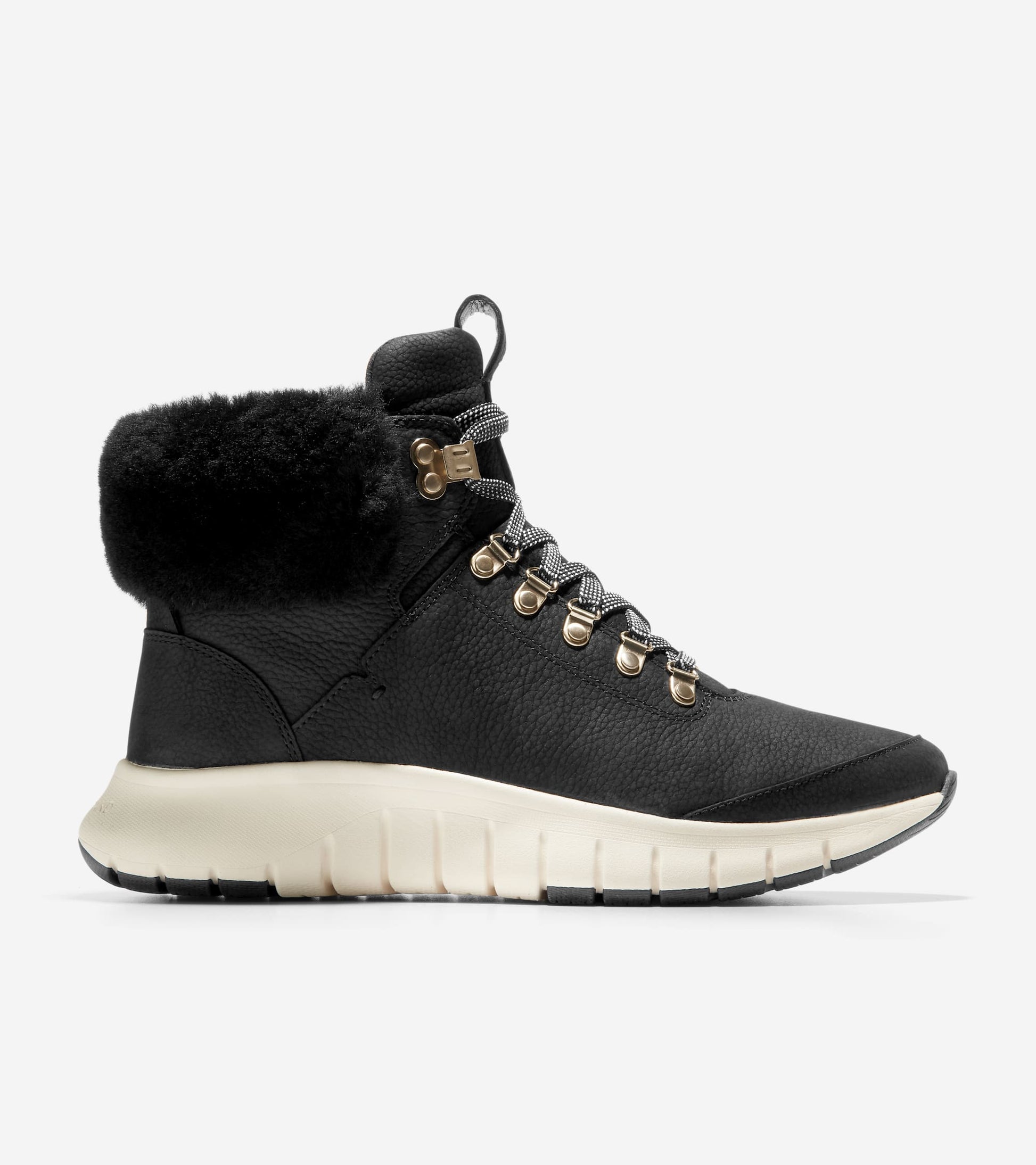 Women's ZERØGRAND Waterproof Field Hiking Boot-Black Nubuck-Shearling