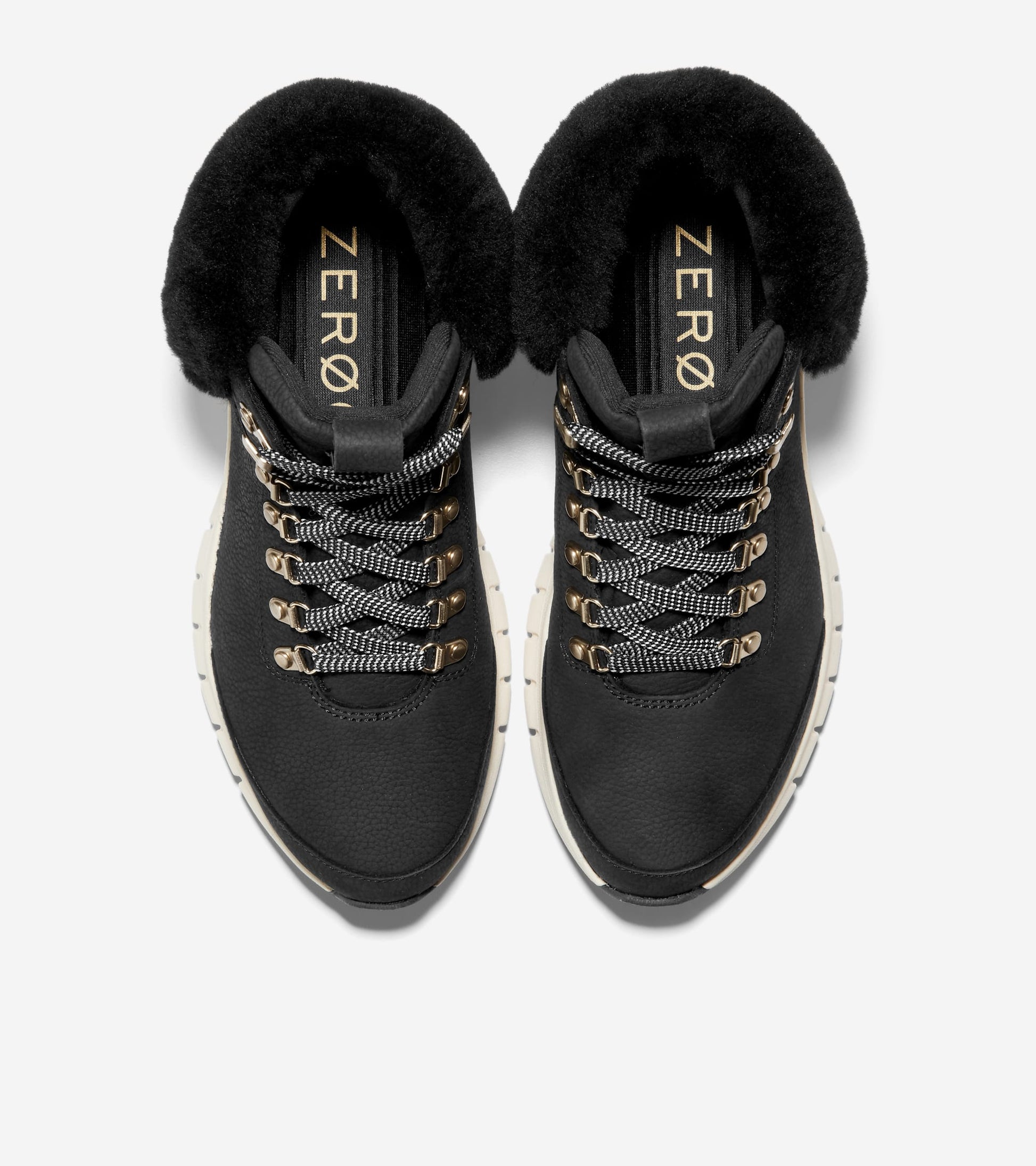 Women's ZERØGRAND Waterproof Field Hiking Boot-Black Nubuck-Shearling