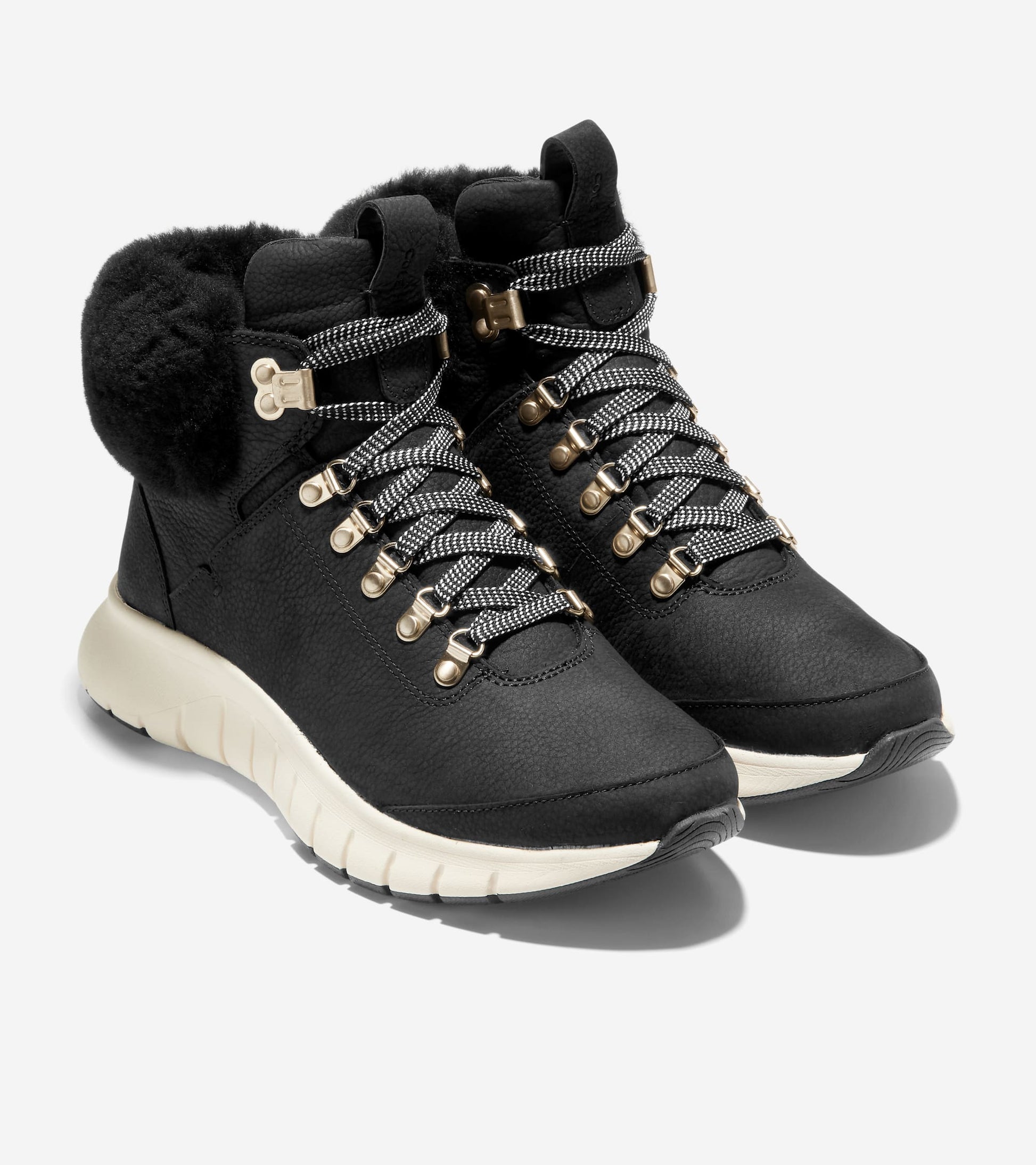 Women's ZERØGRAND Waterproof Field Hiking Boot-Black Nubuck-Shearling