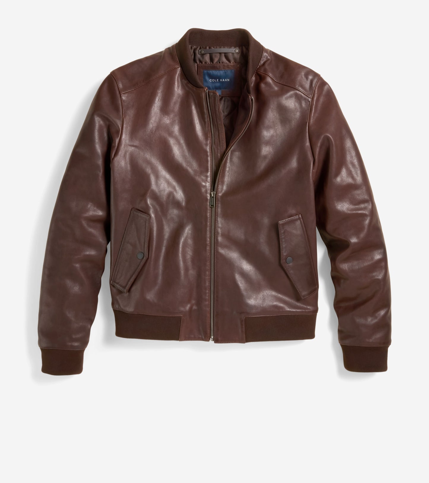 Men's Vintage Effect Leather Bomber Jacket-Brown