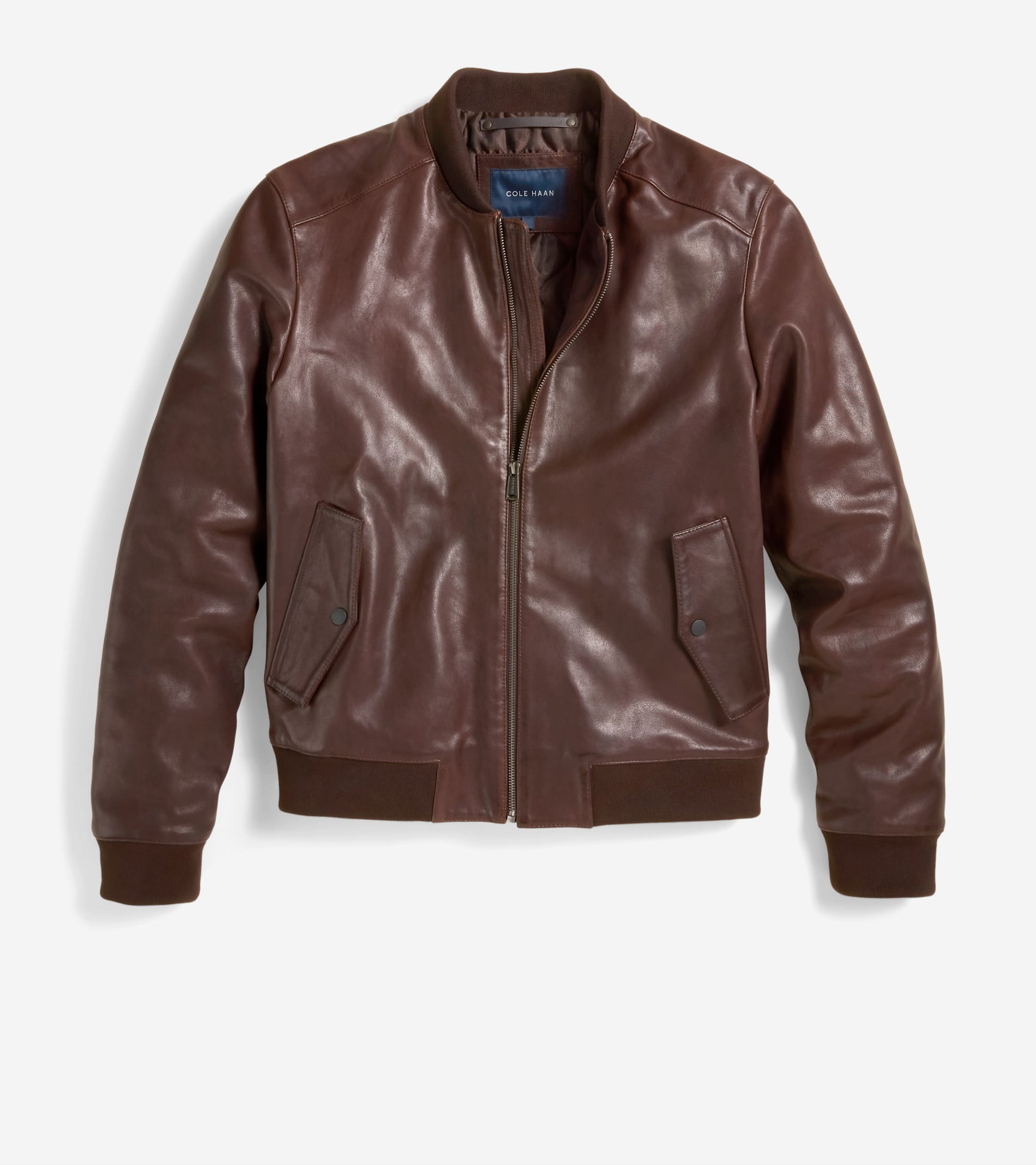 Men's Vintage Effect Leather Bomber Jacket-Brown