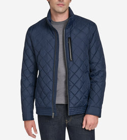 Men's Modern Quilted Bomber Jacket-Navy