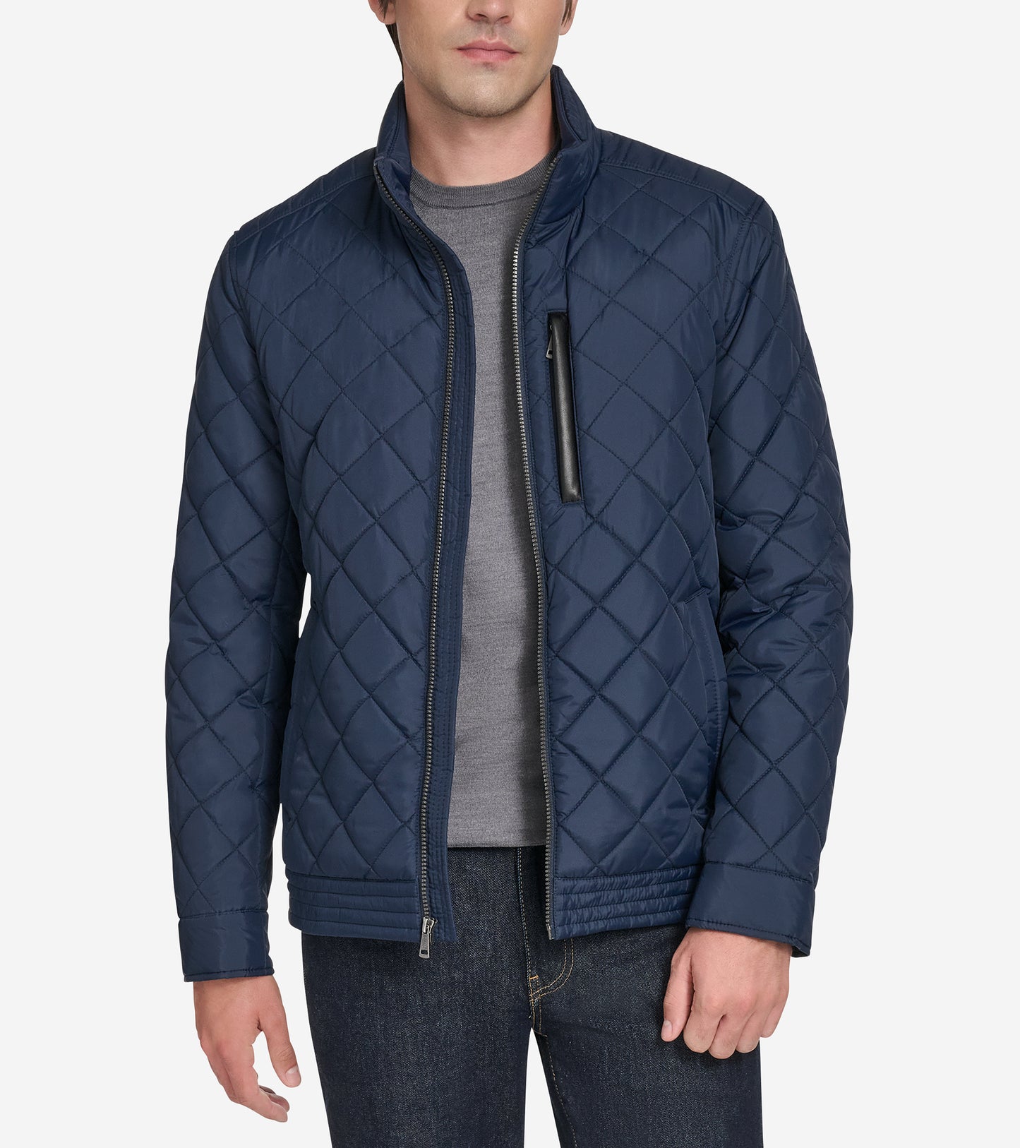 Men's Modern Quilted Bomber Jacket-Navy