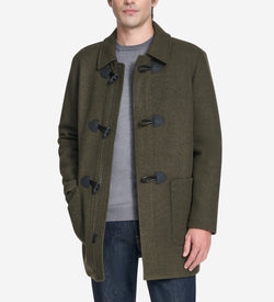 Men's Stretch Wool Duffel Coat-Olive