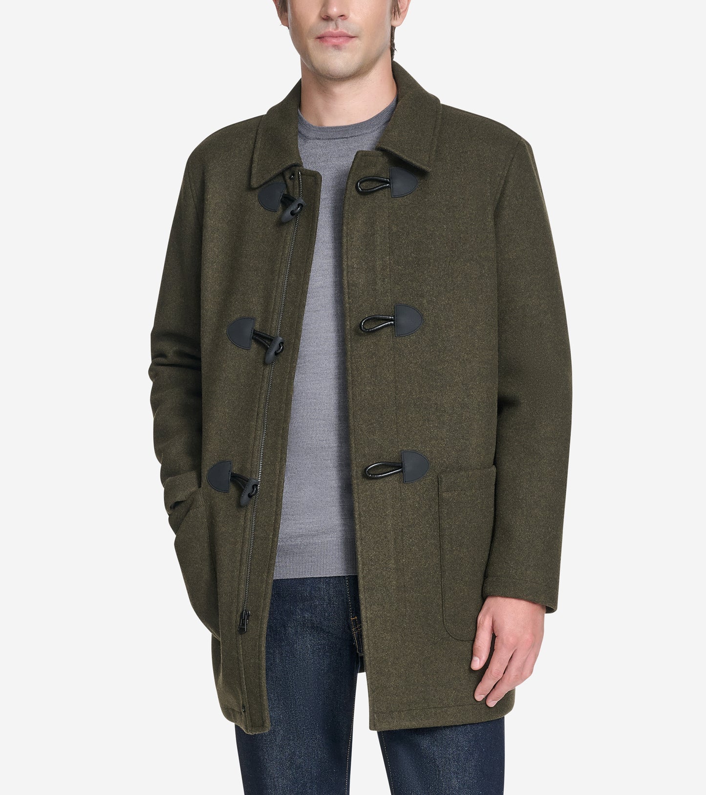 Men's Stretch Wool Duffel Coat-Olive