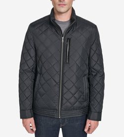 Men's Modern Quilted Bomber Jacket-Black