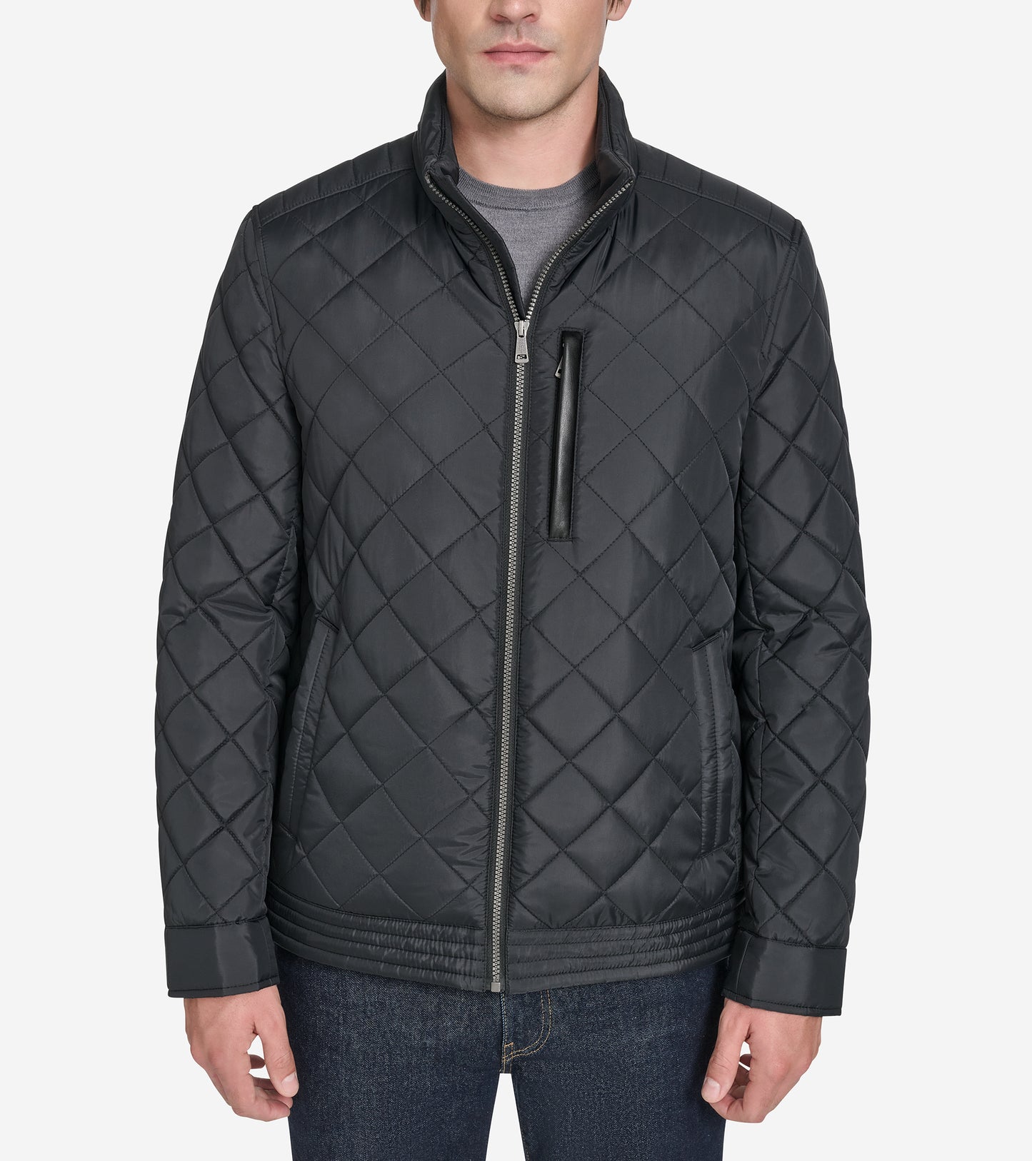 Men's Modern Quilted Bomber Jacket-Black