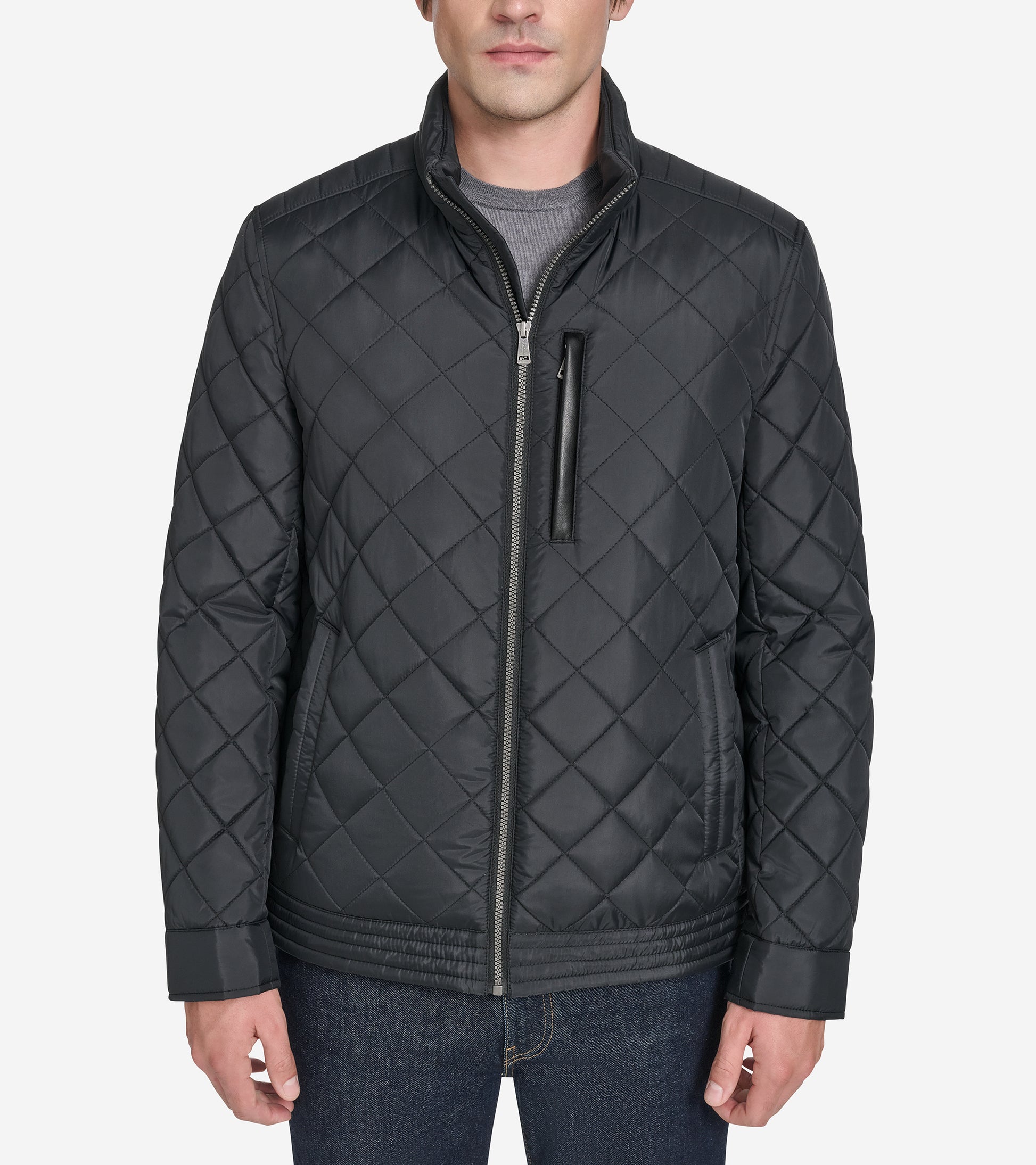 Men's Modern Quilted Bomber Jacket-Black