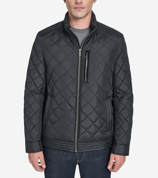 Men's Modern Quilted Bomber Jacket-Black