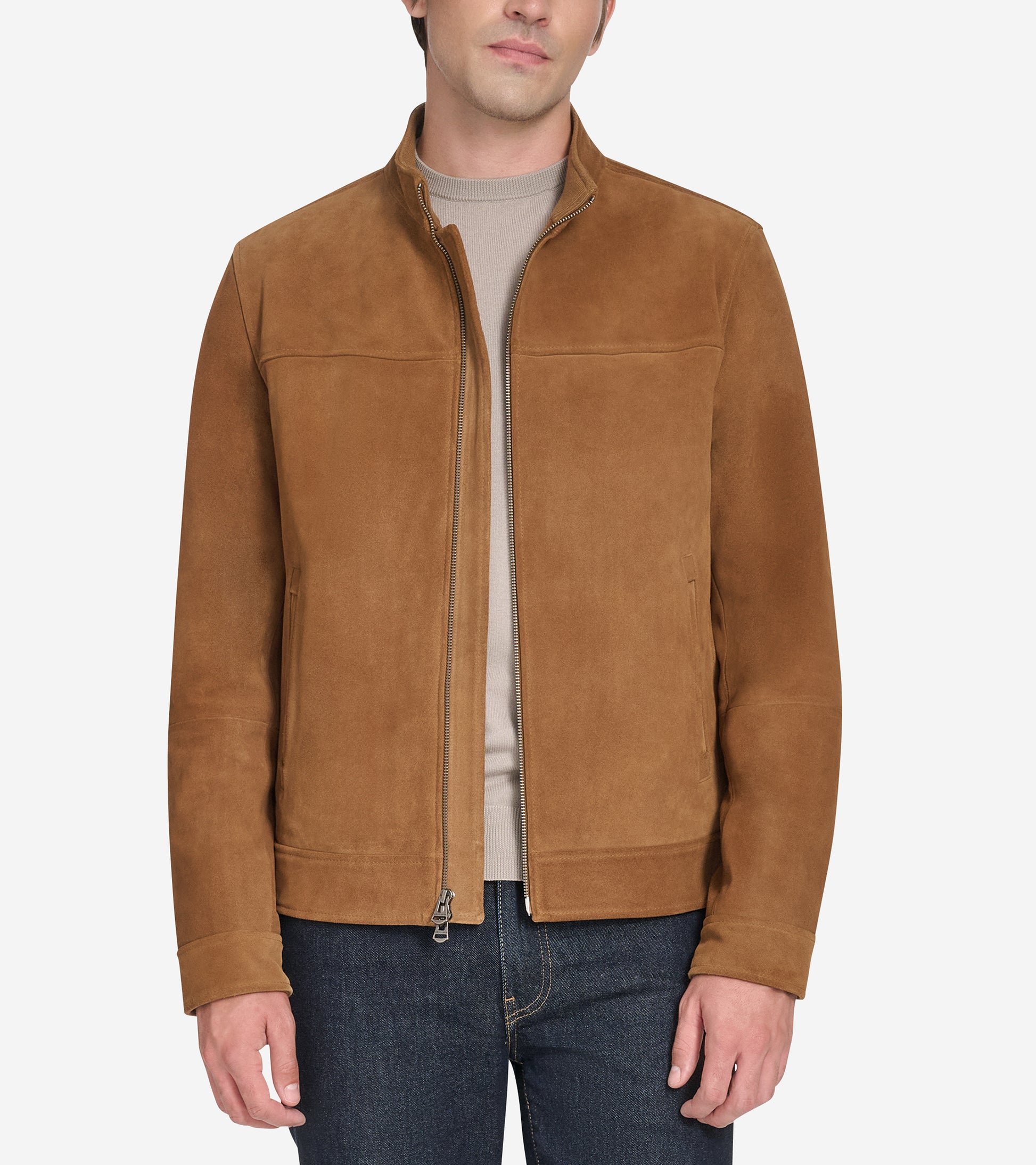 Men's Stand Collar Jacket-Cognac