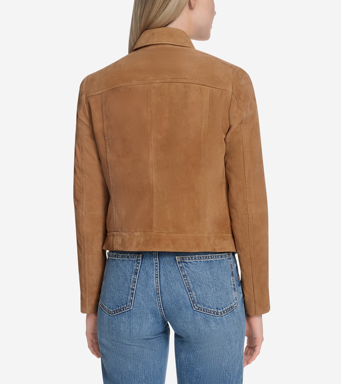 Women's Suede Shirt Collar Bomber Jacket-Hazelnut