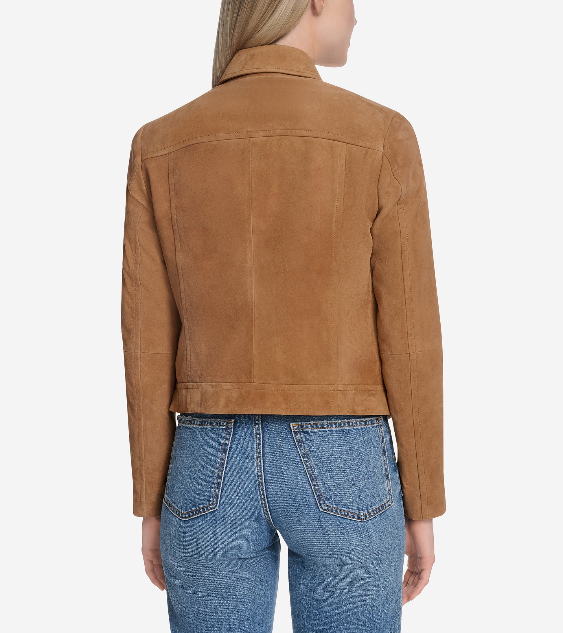 Women's Suede Shirt Collar Bomber Jacket-Hazelnut