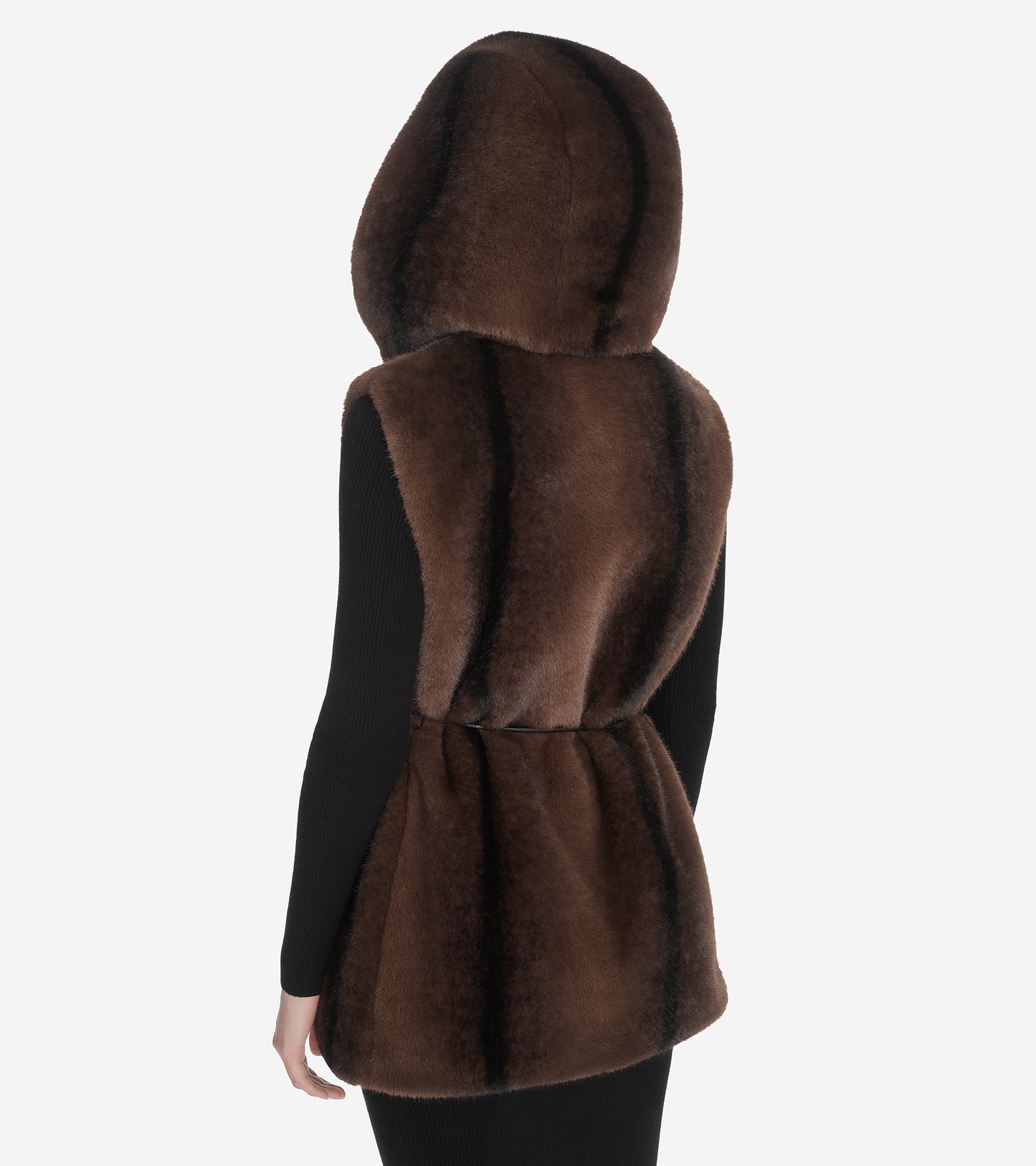 Women's Faux Mink Belted Vest-Brown