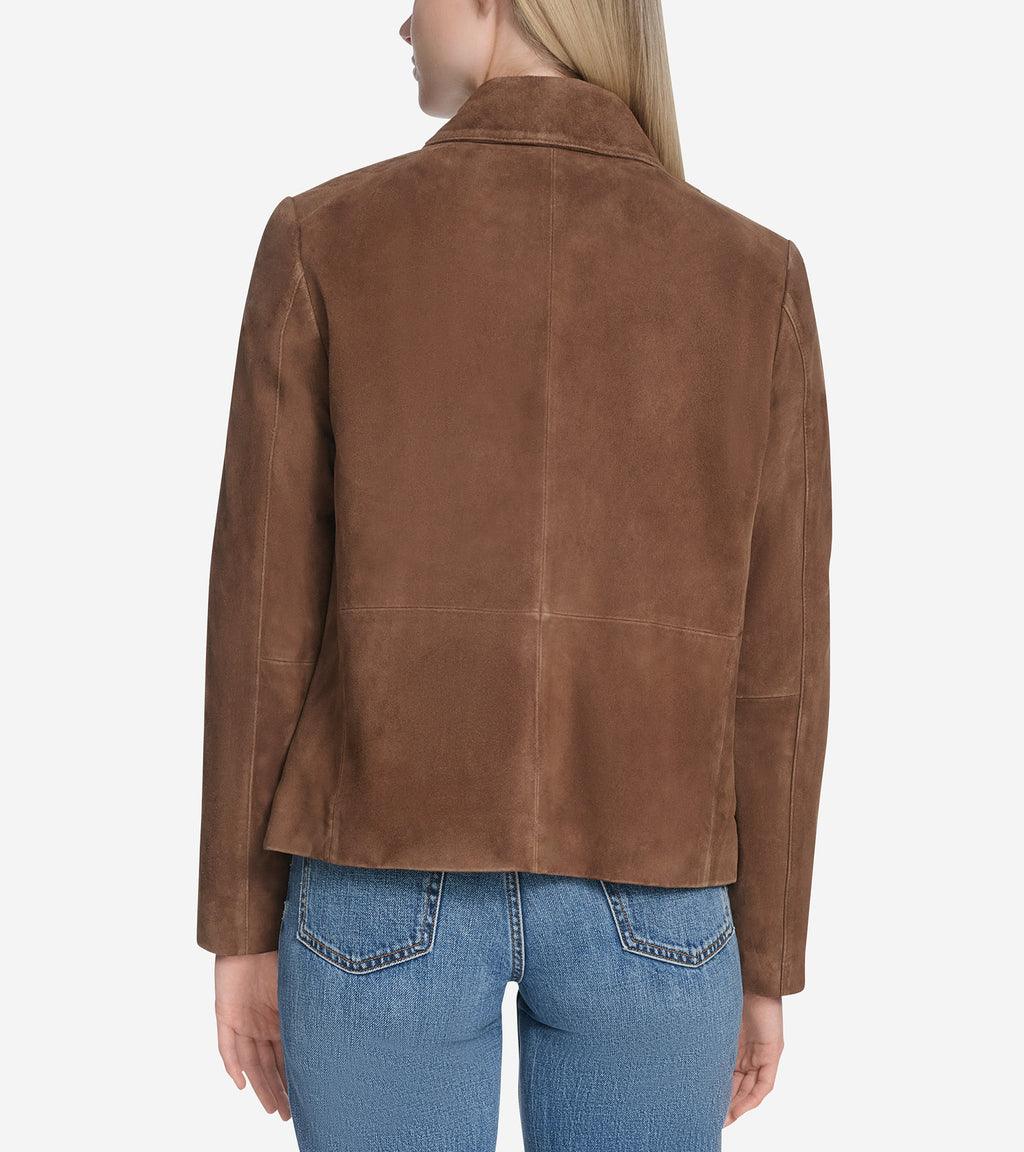 Women's Suede Shirt Collar Trucker Jacket-Chocolate