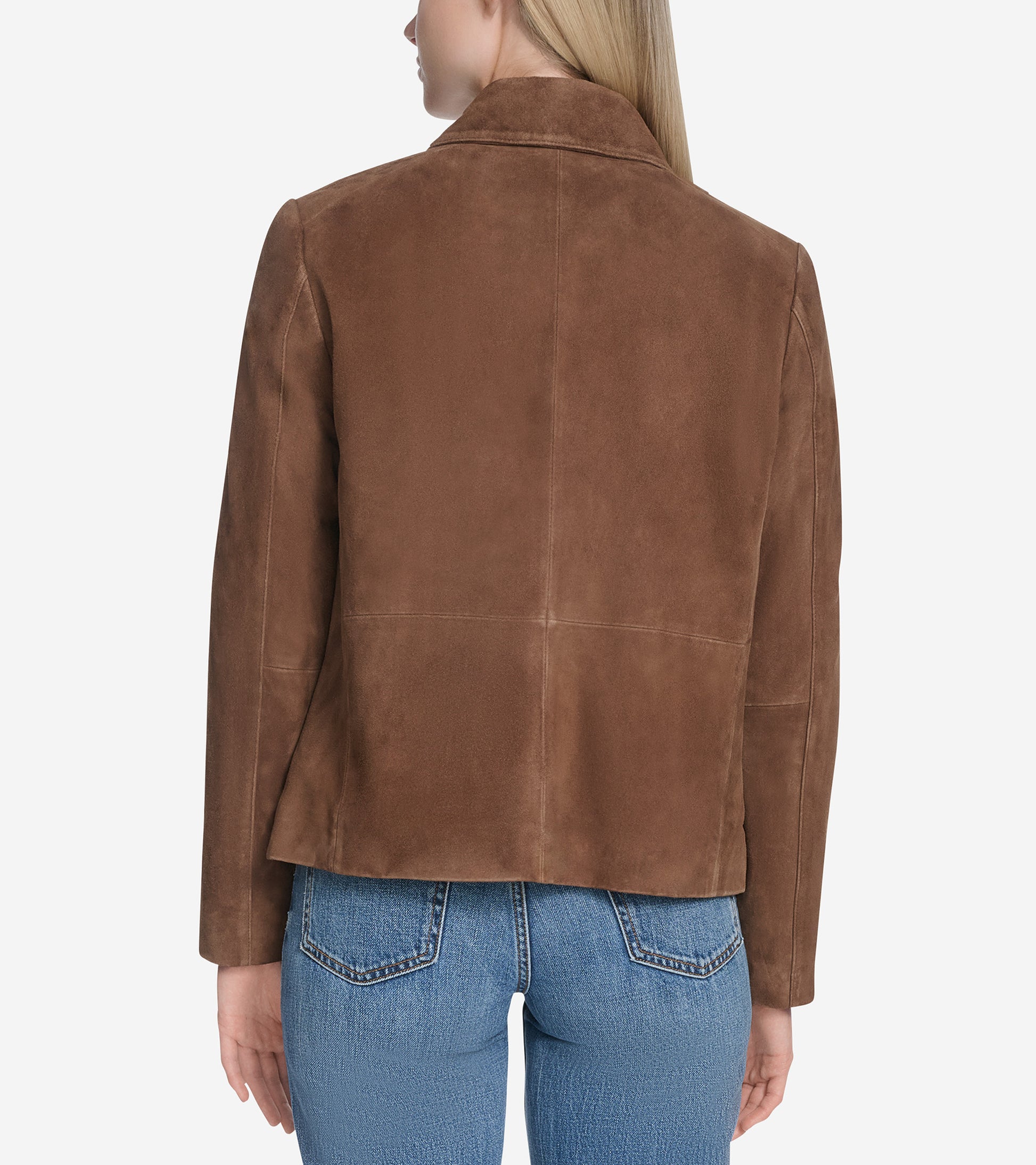 Women's Suede Shirt Collar Trucker Jacket-Chocolate