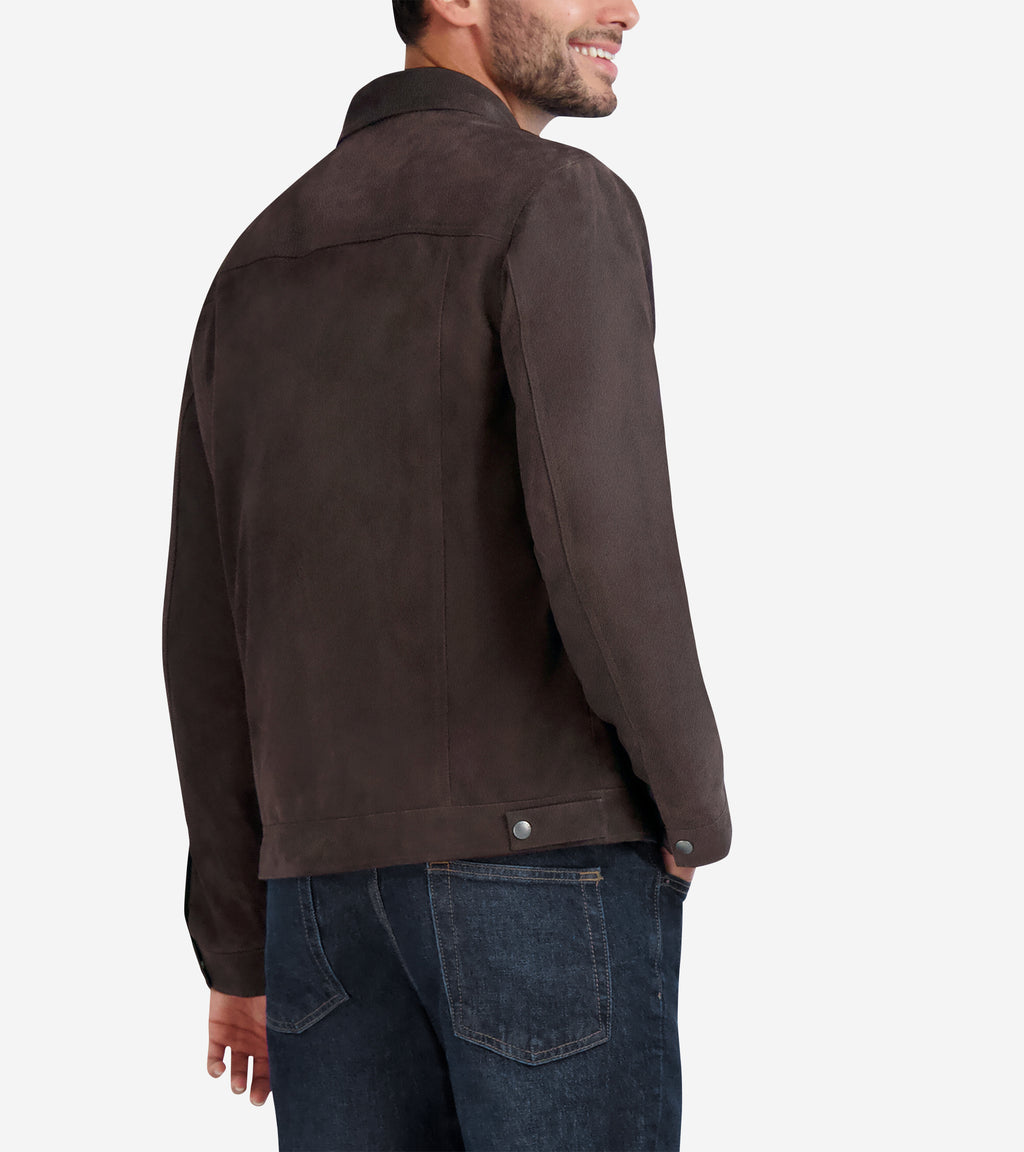 Men's Suede Trucker Jacket-Dark Chocolate