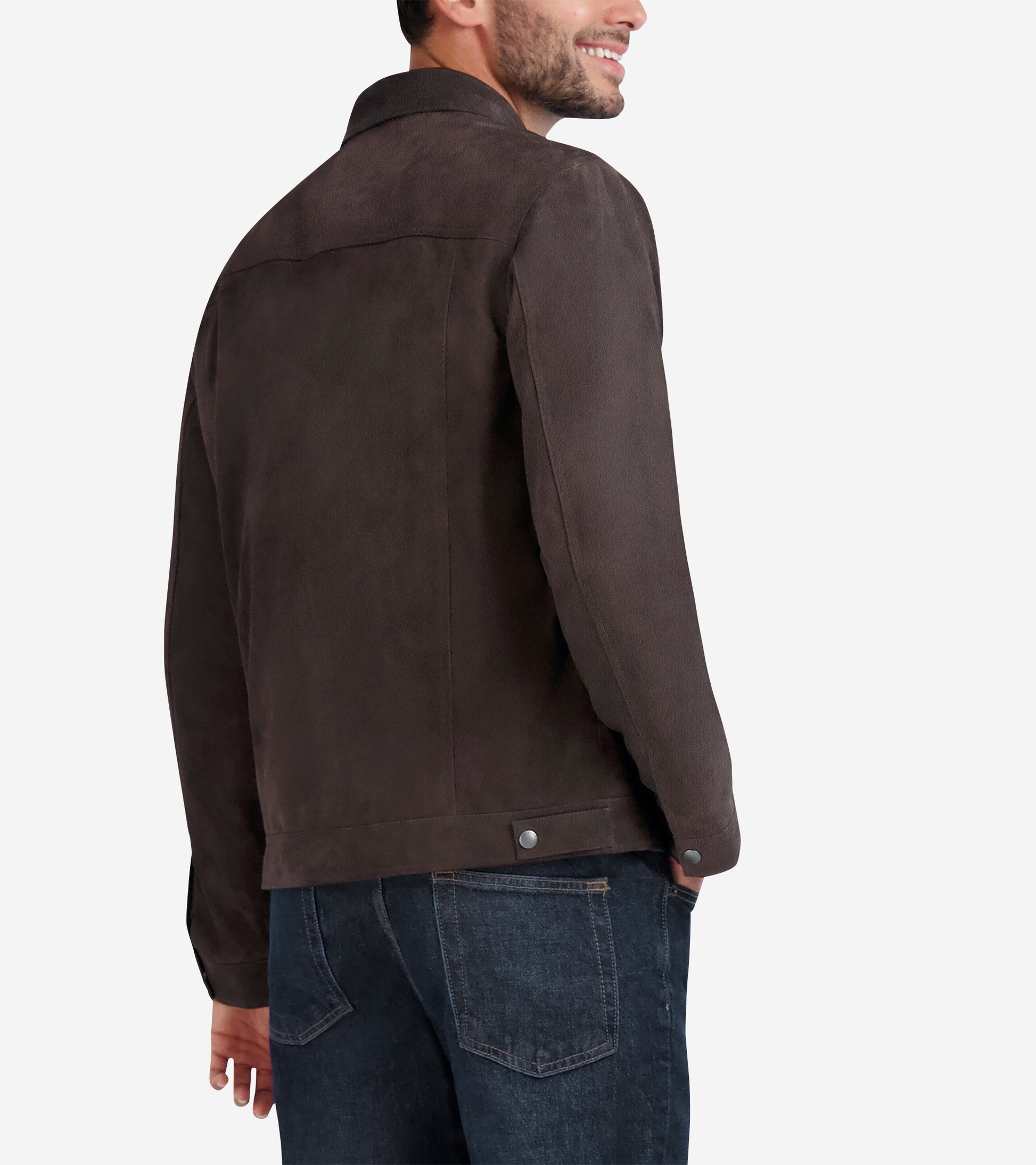Men's Suede Trucker Jacket-Dark Chocolate