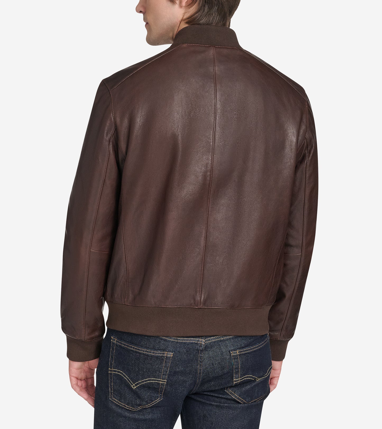 Men's Vintage Effect Leather Bomber Jacket-Brown